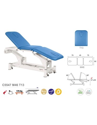 camilla electrica ecopostural de tres cuerpos ref. c5547 plano medidas